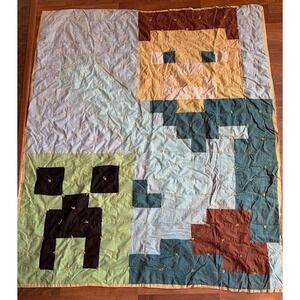 Mine Craft Steve Sword‎ Creeper Knotted Throw Quilt Custom 58" X 67" Hand Made